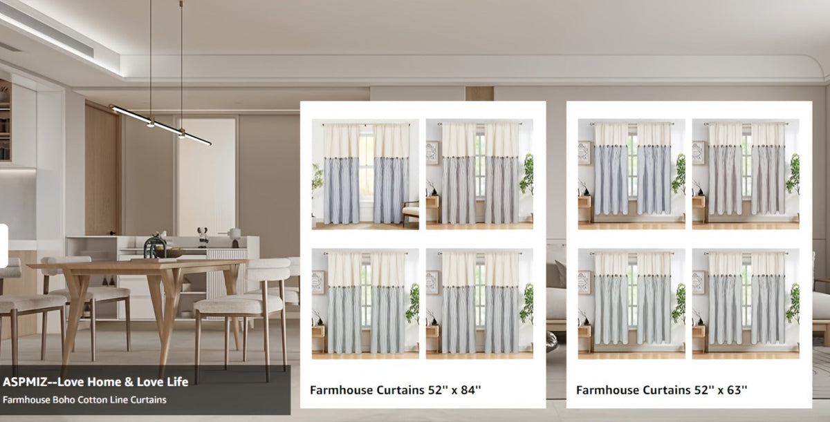 Semi Sheer Curtains Bohemian Linen Cotton Patchwork Grommet Top Window Drapes for Bedroom Living Room Kitchen Bathroom Cafe