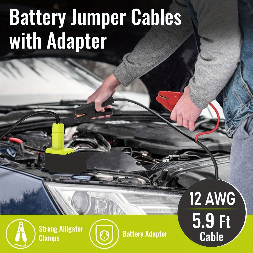 Jumper Cable Clamps Compatible with Ryobi 18V & Dewalt Battery | 5.9ft 12AWG Portable Jump Starter Booster Cables Automotive Battery Jumper