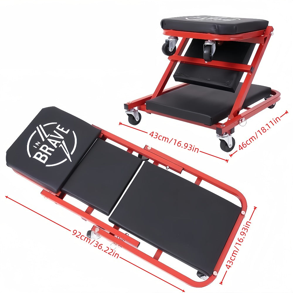 Mechanic Creeper Seat 3-in-1 Heavy Duty 36" – Folding Crawler with Adjustable Z-Seat, 6 Lockable Casters, 350–650 lb Capacity for Auto