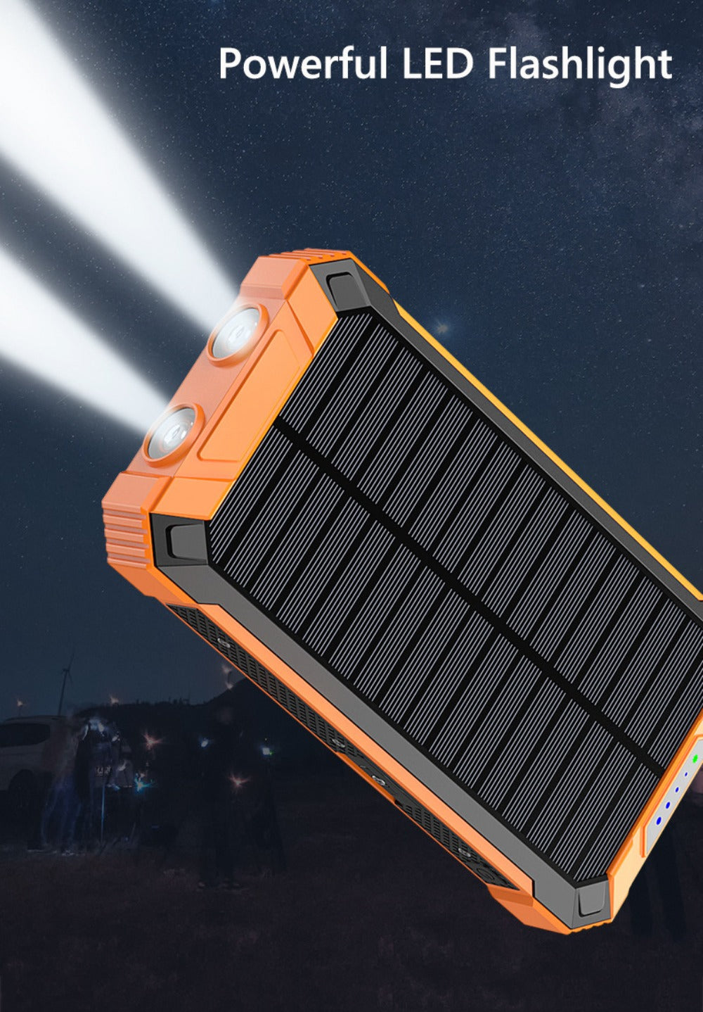 Solar Power Bank, 46800mAh Wireless Charger with Four Built-In Cables, Dual LED Lights and Five Color Options