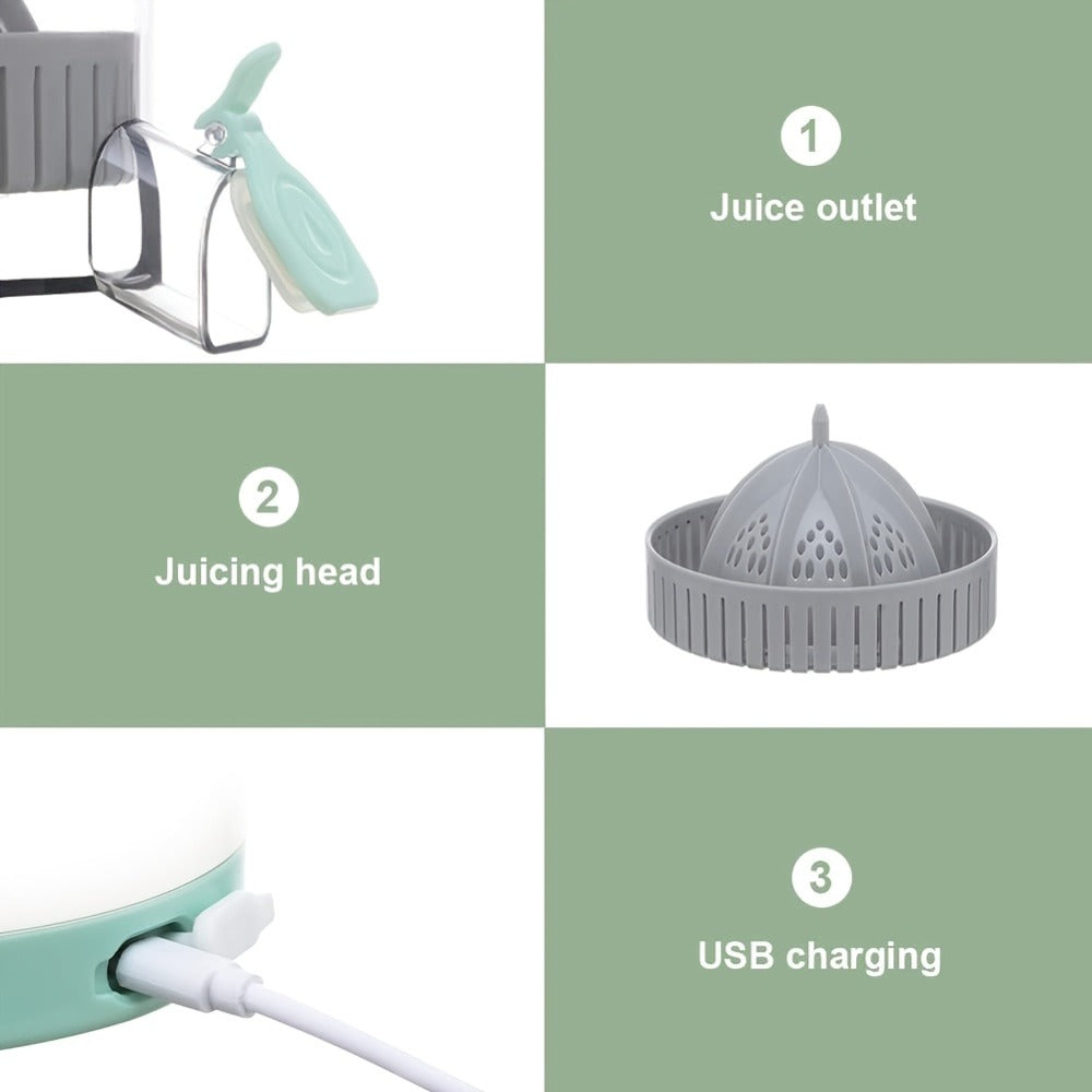 Rechargeable USB Electric Citrus Juicer Portable Citrus Press for Oranges Lemons Grapefruit Kiwi Removable Parts Pulp Separation Compact