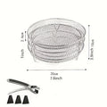 Seven-Piece Round Air Fryer Rack Set with Three Stackable Trays, One Handling Tool and Three Grips
