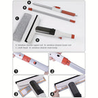3-in-1 Glass Cleaning Kit with Durable Metal Pole & Scraper, Window Cleaner Tool for High Windows Shower Doors Car Windshields