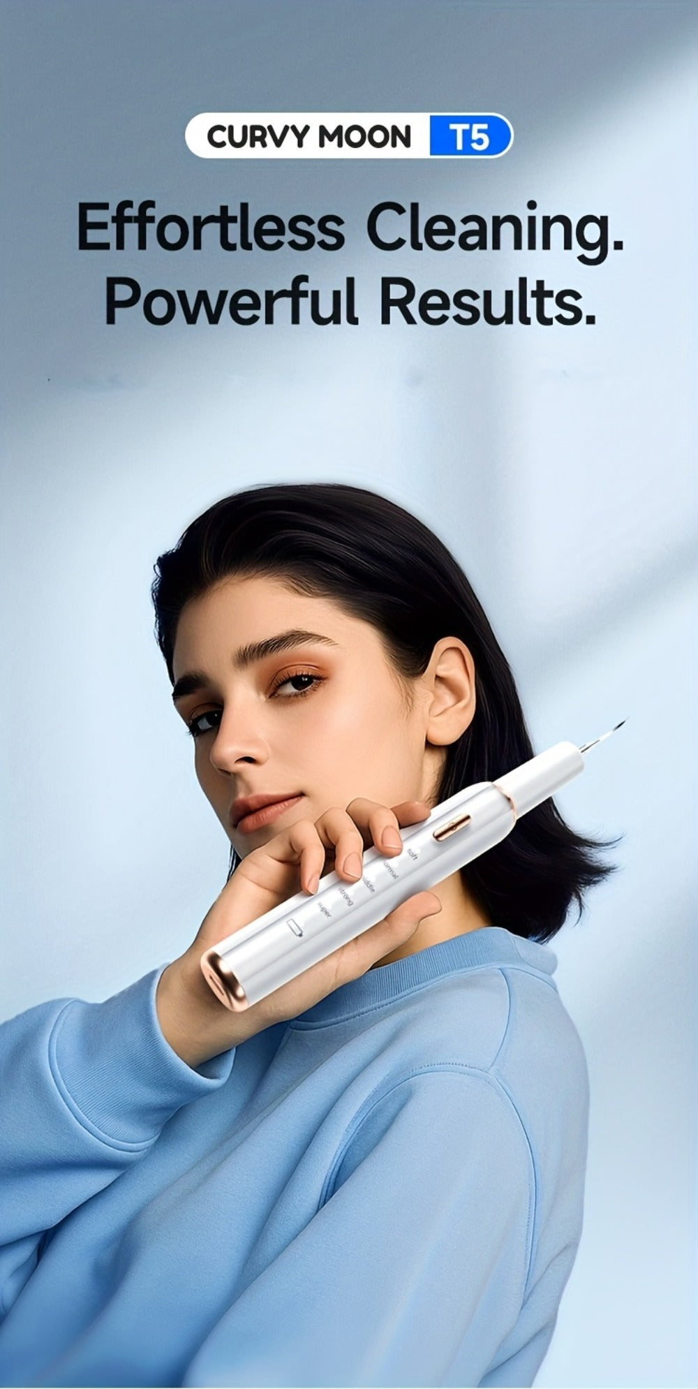 Interdental Plaque Remover with LED Light, Electric Teeth Cleaner, 5 Cleaning Modes, 2 Replacement Heads