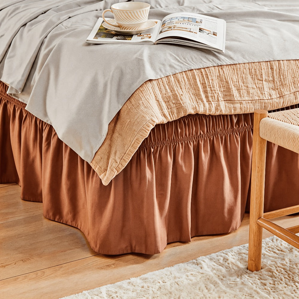 Bed Skirt with Adjustable Elastic Belt – Ruffle Microfiber Dust Ruffle 15 Inch Drop, Hotel Quality, Fade Resistant, Machine Washable