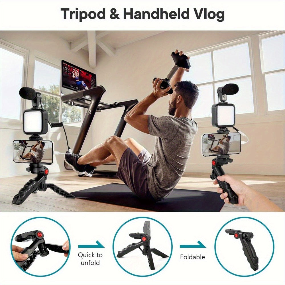Phone Vlogging Kit with Noise-Reduction Microphone Tripod & LED Fill Light, TikTok YouTube Instagram Content Creator Setup