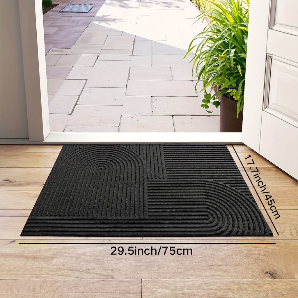Time Arc Door Mat with Geometric Groove Pattern in Black, Gray or Brown and Two Rectangular Sizes