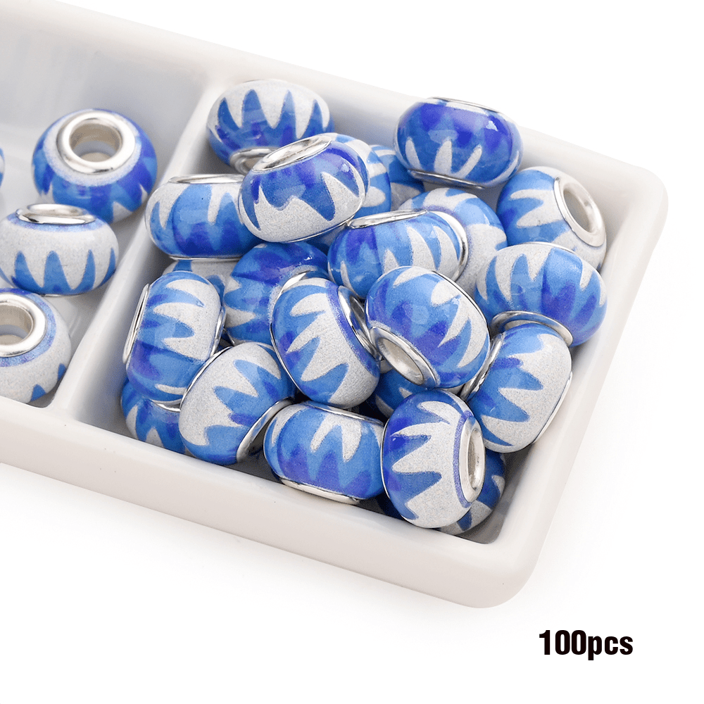 100-Piece Acrylic Flower Bead Set with 14mm Printed Flat-Round Shapes in Eight Color Mix Options
