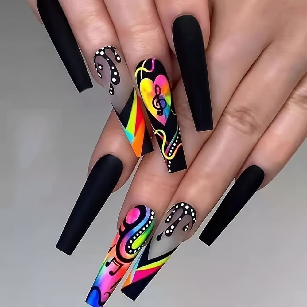 Press On Nails 120-Piece Extra-Long Set in Five Boxes with Cosmic, Crystal, Matte, Stripe and Floral Designs