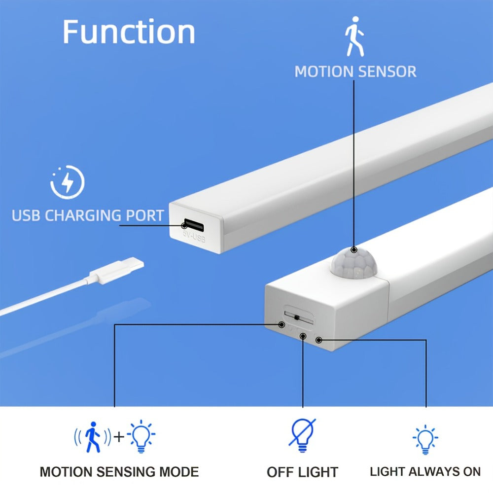 Six-Pack 12 cm Motion Sensor Cabinet Lights with USB Rechargeable Power, Magnetic Mounting and Three Modes