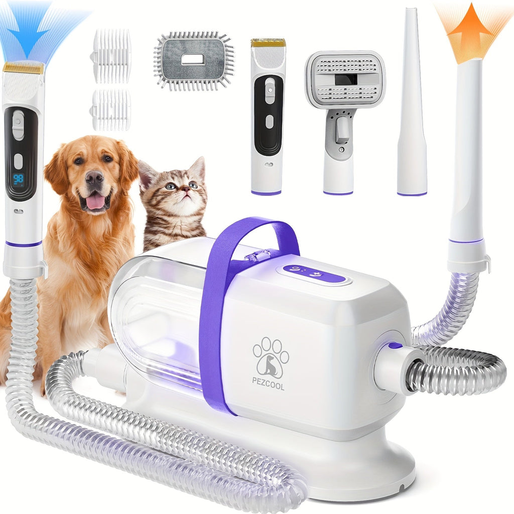 Dog Grooming Vacuum 8-in-1 & 9-in-1 with Dryer Function – 2.2L Large Cup, Low Noise Pet Grooming Vacuum for Shedding, 6 Grooming Tools