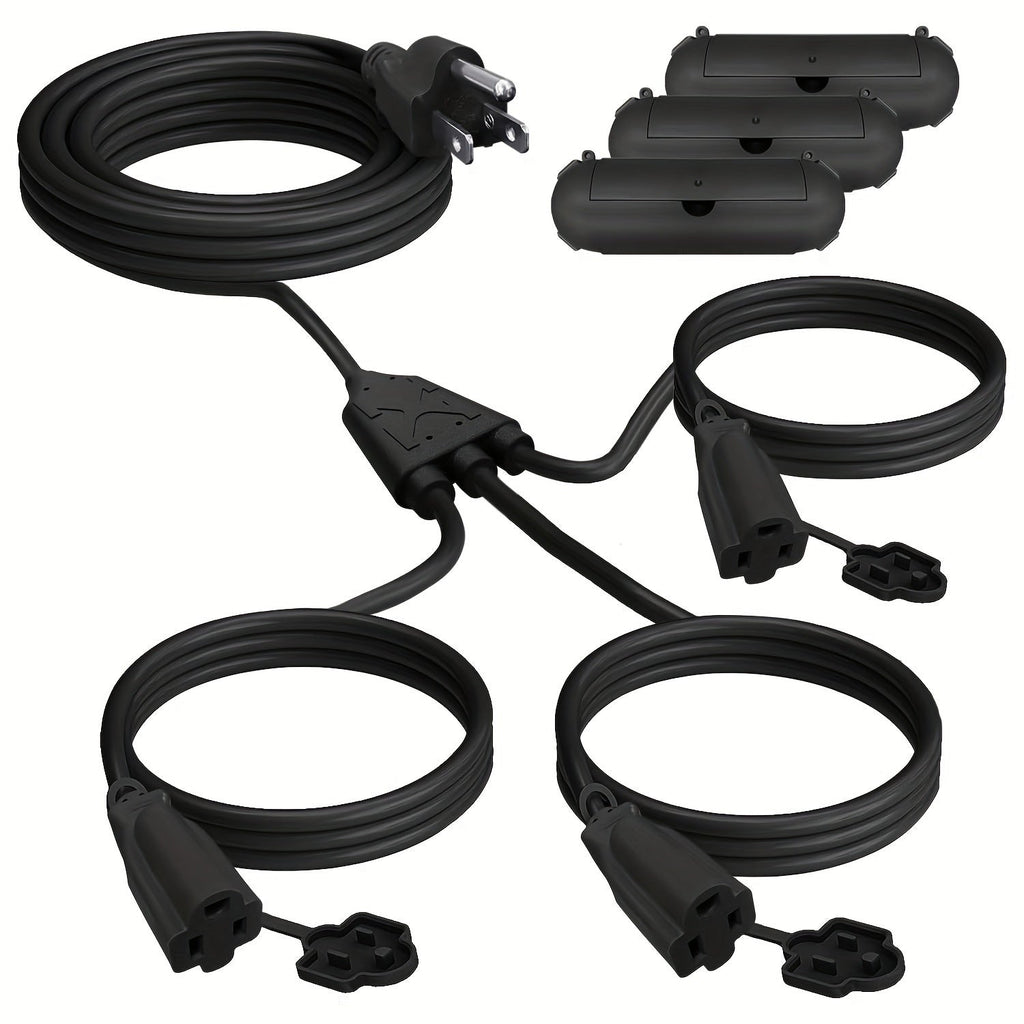One-to-Three Extension Cord Splitter with 25- or 50-Foot Green and Black Grounded Configurations