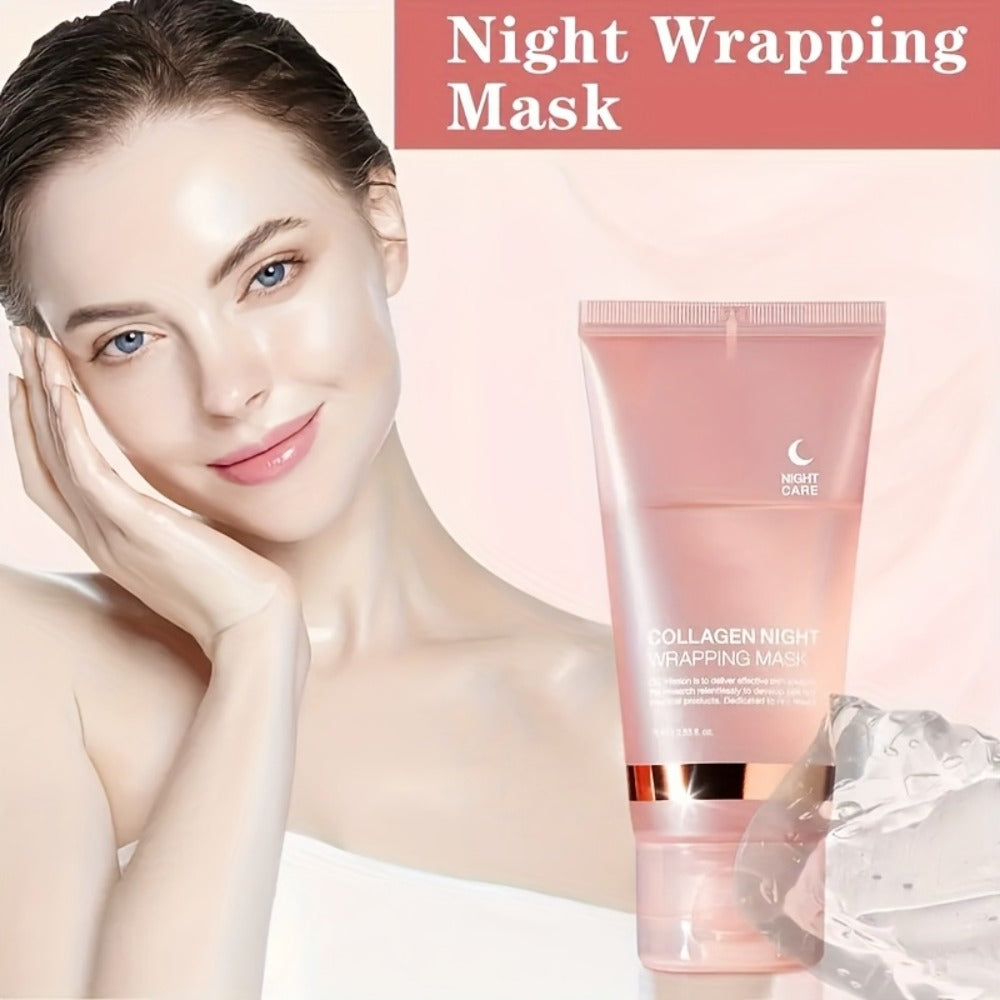 Collagen Night Wrap Mask with Jelly Brush 3pcs Hyaluronic Acid Deeply Moisturizing Nourishing Overnight Glossy Sleeping Mask for Women
