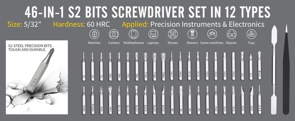 Precision Screwdriver Set 46-in-1, Magnetic Mini Professional Repair Tool Kit with CR-V Steel Phillips Slotted Torx Hex Y-Type Bits