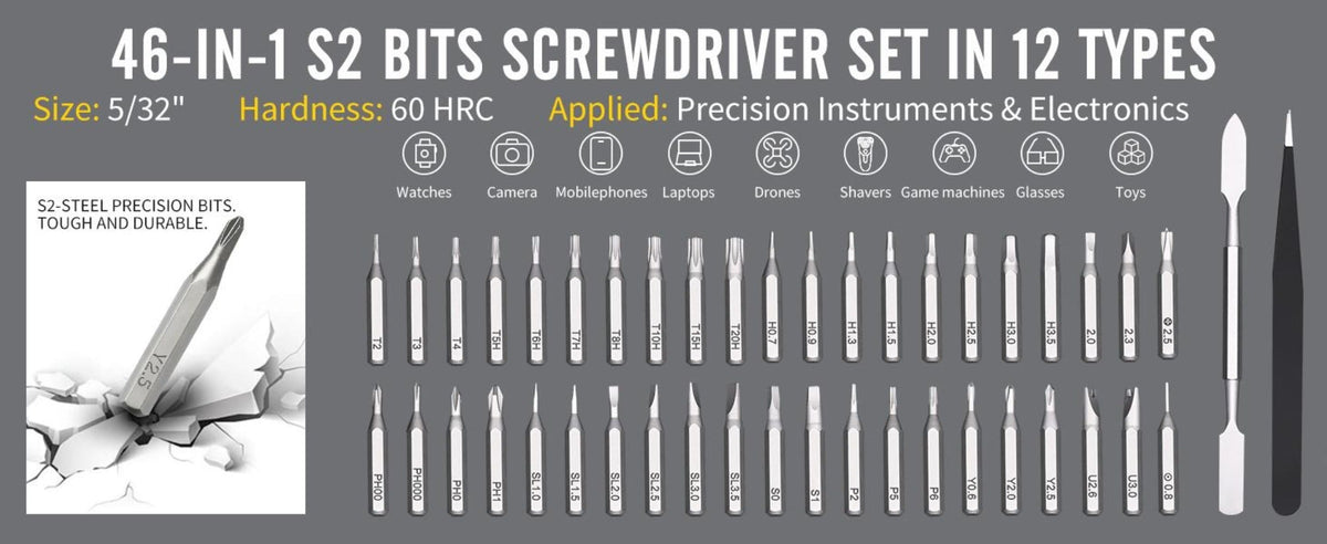 Precision Screwdriver Set 46-in-1, Magnetic Mini Professional Repair Tool Kit with CR-V Steel Phillips Slotted Torx Hex Y-Type Bits
