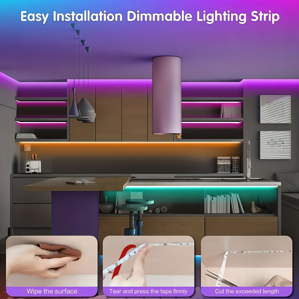 RGB LED Smart Light Strip 200FT Music Sync Color Changing, 44-Key Remote, Multi-Color Adjustable