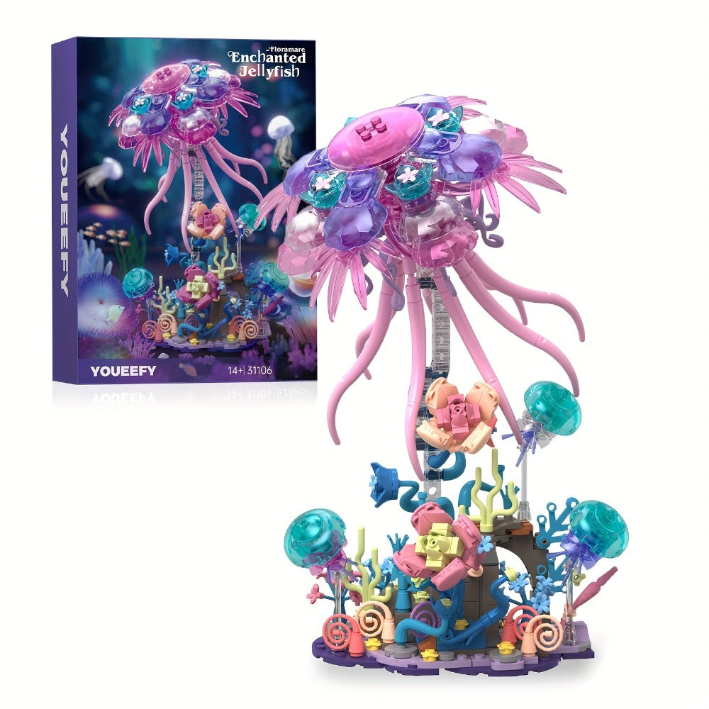 526-Piece Jellyfish Building Block Model with Ocean Scene Base and Pictured 27 cm Display Height