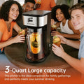 Iced Tea & Coffee Maker 3 QT Pitcher with Reusable Filter Basket, Adjustable Brew Strength, Cold Brew Machine for Iced Tea