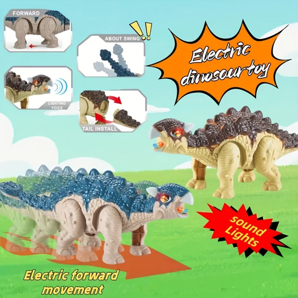 Walking Ankylosaurus Dinosaur Toy with Glowing Lights & Roaring Sound, Interactive Robot Dinosaur for Kids Ages 3-12