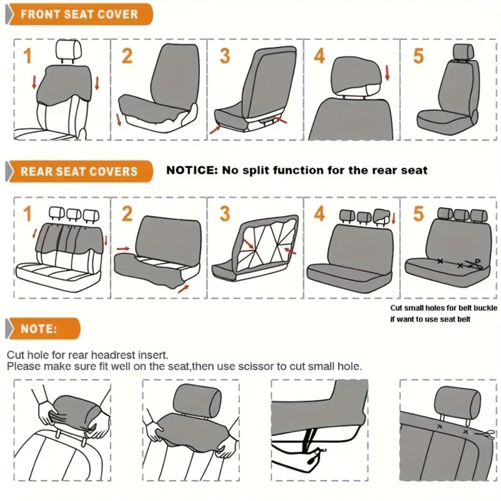 Car Seat Covers 5-Seat Breathable Knit Polyester Set with Front and Rear Pieces in Sixteen Colors