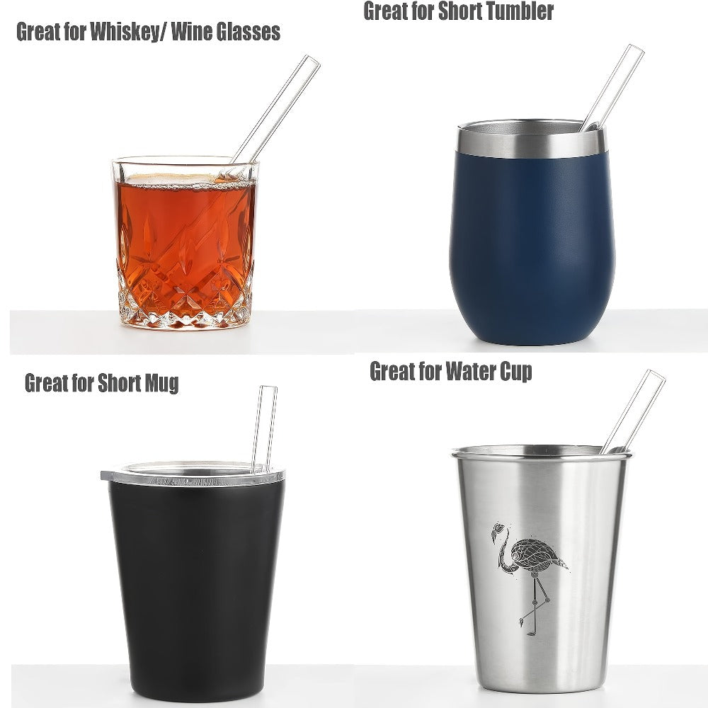 Glass Straws Reusable 12 Pack with Cleaning Brushes – Borosilicate Glass Drinking Straws 6 or 8 Inch, Clear & Colorful, Thick 12mm