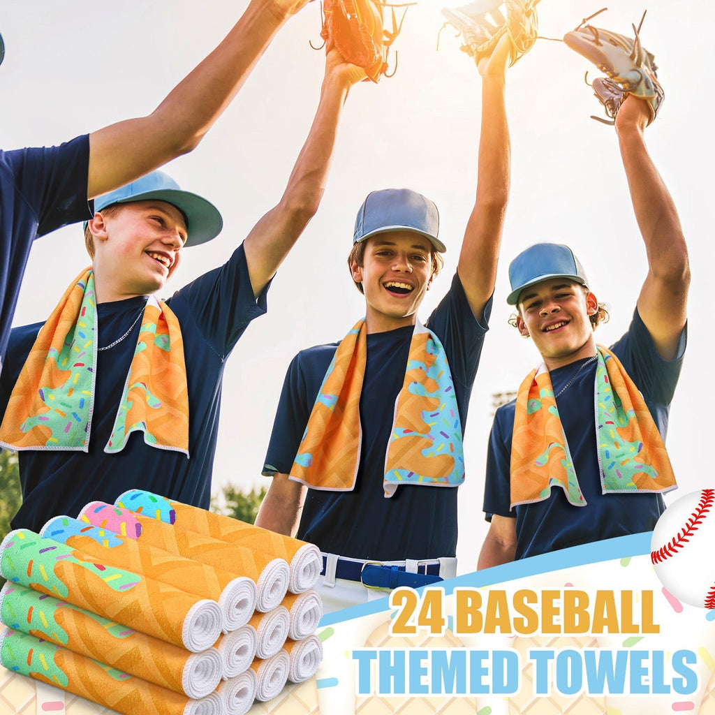Sports Ice Towels 24-Pack – 30”×9” Mini Microfiber Cooling Towel for Baseball, Softball, Golf, Football, Yoga & Running