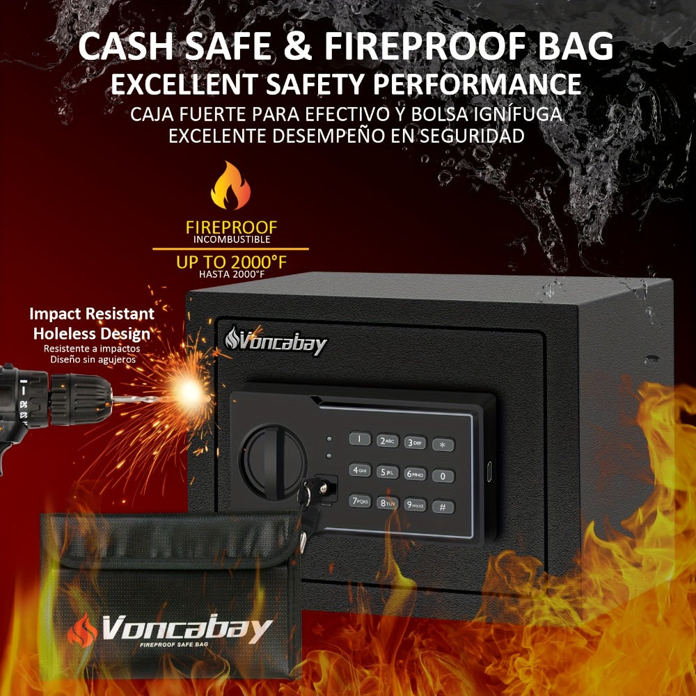 Home Security Safe Box with Sensor Light & Fireproof Bag, Digital Keypad Lock Box with Backup Keys for Cash