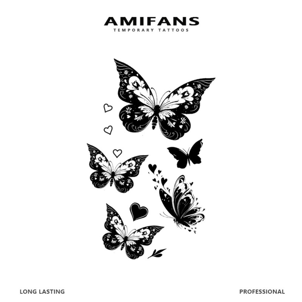 Temporary Tattoos AMIFANS 3-Sheet Dark Butterfly Design Set with 2.3 x 3.9-Inch Sheets for Arm, Leg and Shoulder Placement