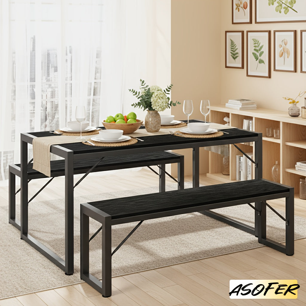 45.5-Inch Three-Piece Dining Table Set with Rectangular Table, Two Backless Benches and Three Colors