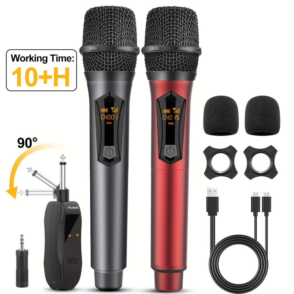 Dual Wireless Handheld Microphone System with Rechargeable Receiver