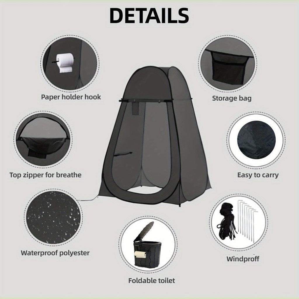 Pop-Up Privacy Tent with Portable Camping Toilet for Adults, Foldable Outdoor Shower Changing Potty Tent Kit with 12 Toilet Bags