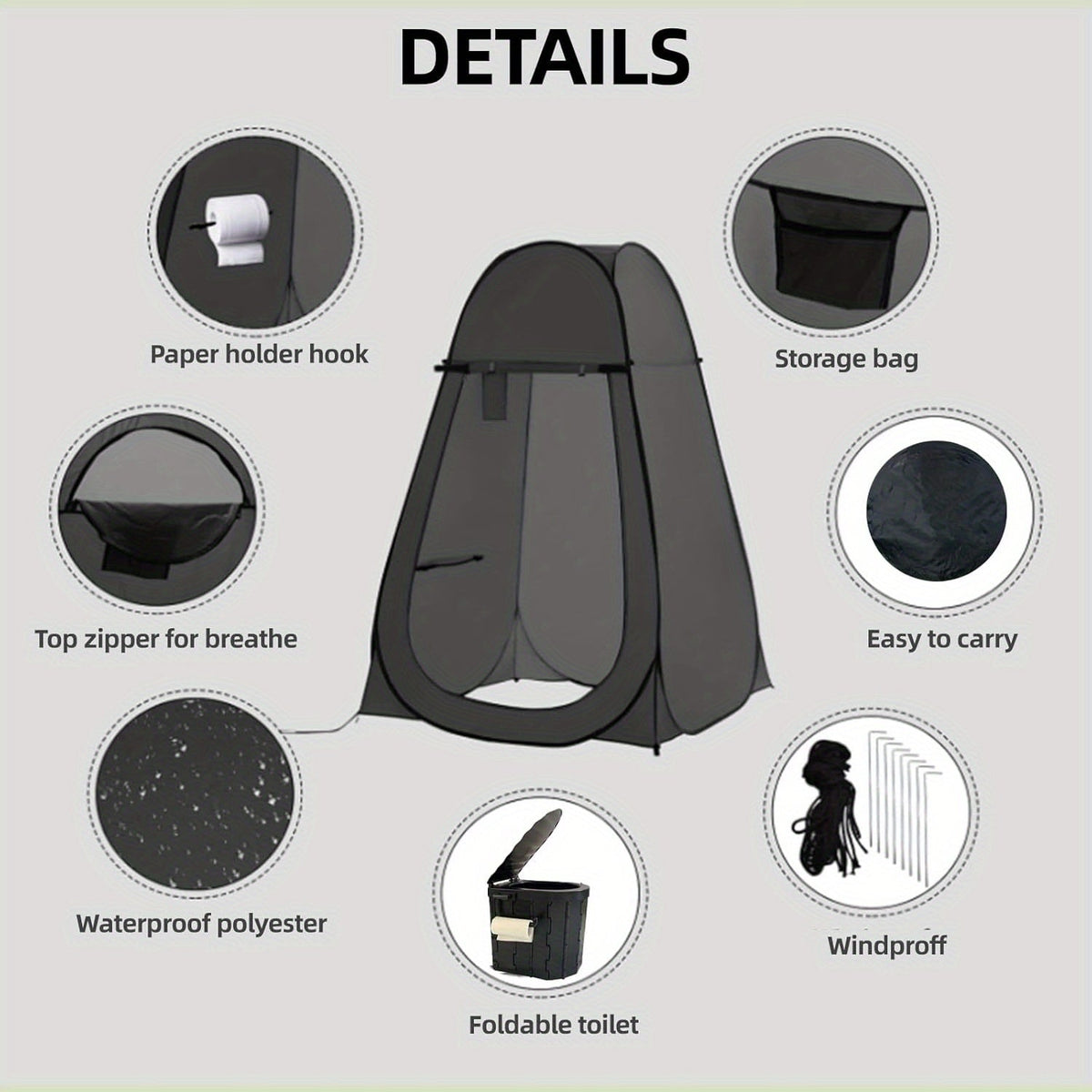 Pop-Up Privacy Tent with Portable Camping Toilet for Adults, Foldable Outdoor Shower Changing Potty Tent Kit with 12 Toilet Bags
