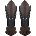 Costume Accessories 2-Piece Embossed Faux Leather Arm Guards with Buckle Straps in Black for Themed Events