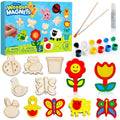 Wooden Magnet Painting Craft Kit, 12-Piece Nature Shape Set with Six Paint Tubs, Brushes and Glitter Pen