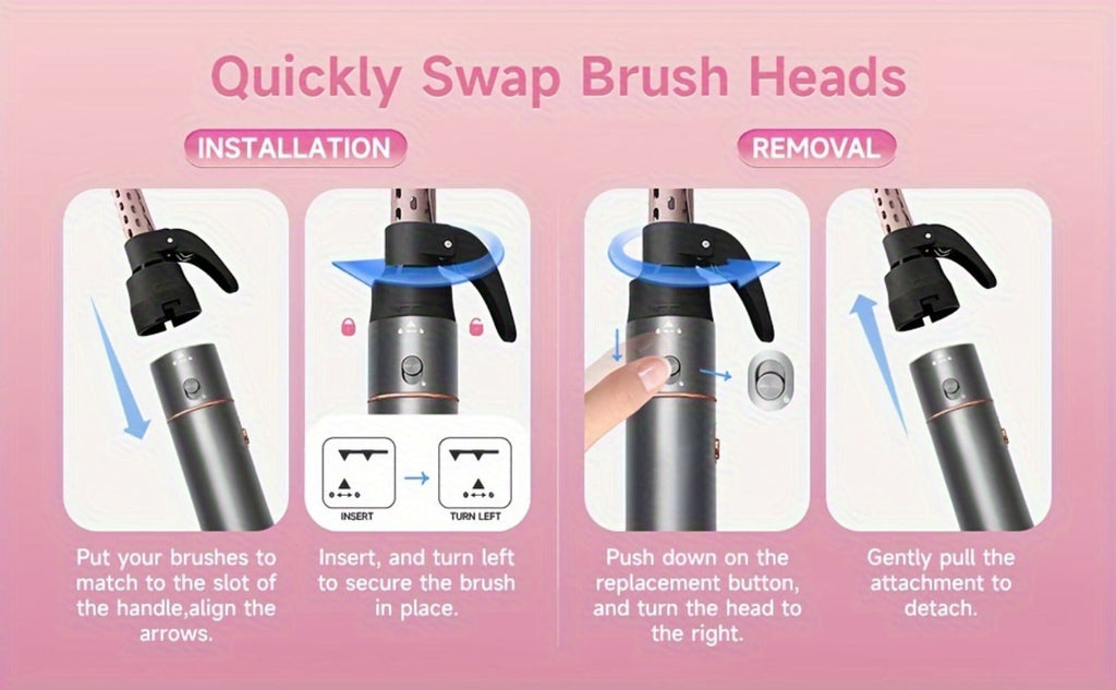 5-in-1 Hot Air Styling Comb Set Negative Ion Hair Dryer Brush with 5 Interchangeable Heads, for Home, Travel and Salon Hair Styling