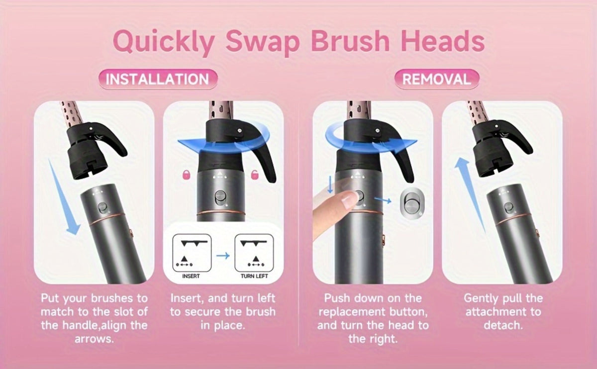 5-in-1 Hot Air Styling Comb Set Negative Ion Hair Dryer Brush with 5 Interchangeable Heads, for Home, Travel and Salon Hair Styling