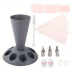 Piping Bag Holder Set 17pcs, Multi-Bag Icing Stand with Various Nozzle Tips for Cake Decorating, Cupcake Frosting, Cookie Decorating