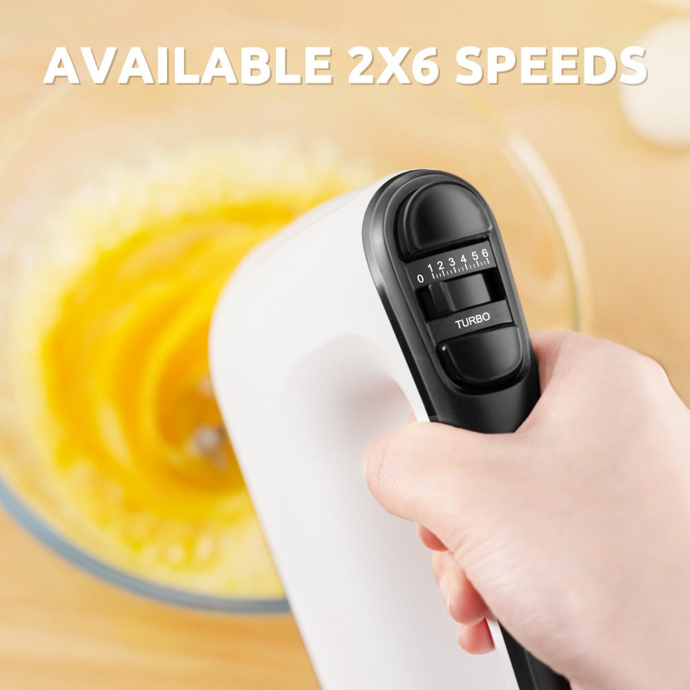 Electric Hand Mixer 6-Speed with Turbo, 5 Stainless Steel Attachments, Snap-On Storage Case, Handheld Mixer for Whipping