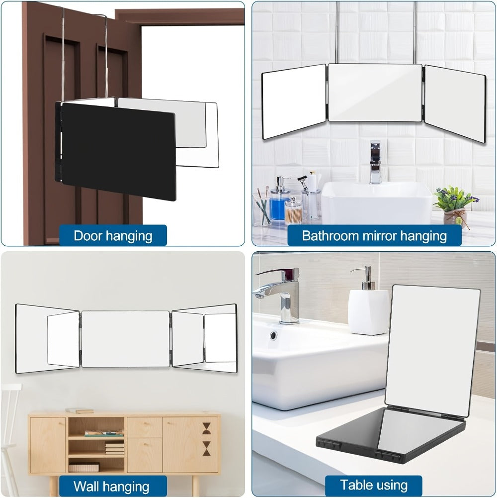 Multi-Panel Hair Cutting Mirror with Telescoping Door Hooks, 49.8-Inch Open Width and Two Fixed Nails