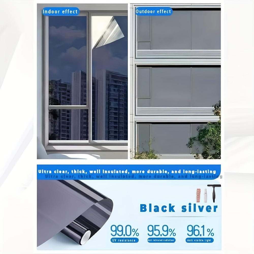 One Way Window Film Static Cling No Glue UV Blocking Heat Control Reflective Mirror Film for Home Office Bathroom