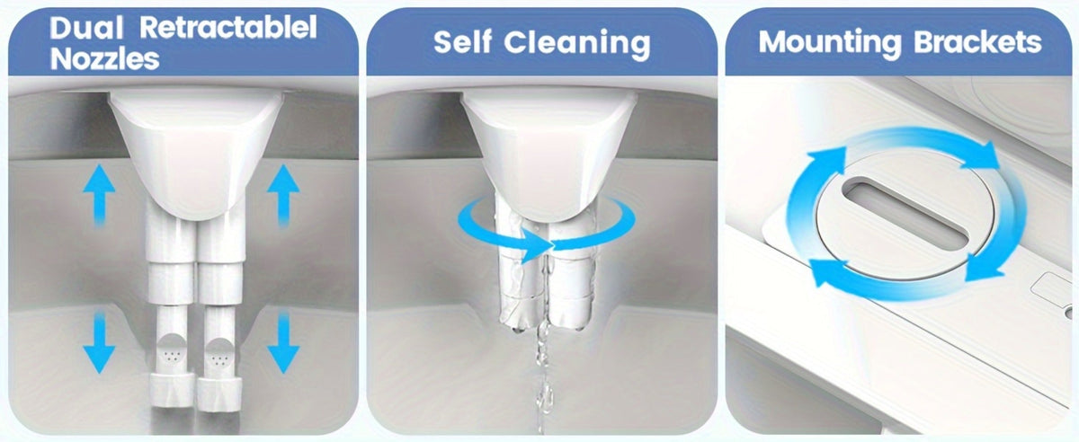 Ultra-Slim Non-Electric Bidet Attachment for Toilet, Self-Cleaning Dual Retractable Nozzles, Adjustable Water Pressure, Fresh Water Sprayer