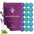 Lavender, Mint and Eucalyptus Shower Steamer Gift Box with 18 Round Tablets in Three Fragrance Labels