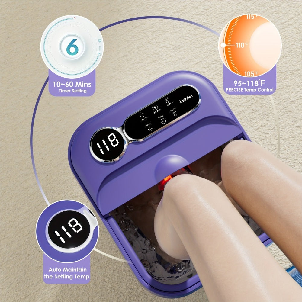 Foot Spa Massager Collapsible with Heater & Temperature Control – Foot Bath with Bubbles, 6 Massage Rollers, Vibration