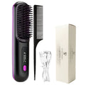 Compact Rechargeable Straightening Brush in Black or White with Display, Comb and USB Cable