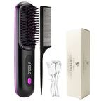 Compact Rechargeable Straightening Brush in Black or White with Display, Comb and USB Cable