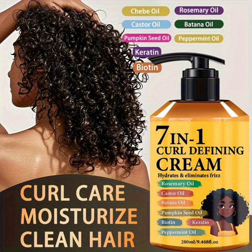 Curl Cream for Wavy & Curly Hair 9.47oz – 7-in-1 Moroccan Argan Oil & Rosemary Formula for Long-Lasting Hold