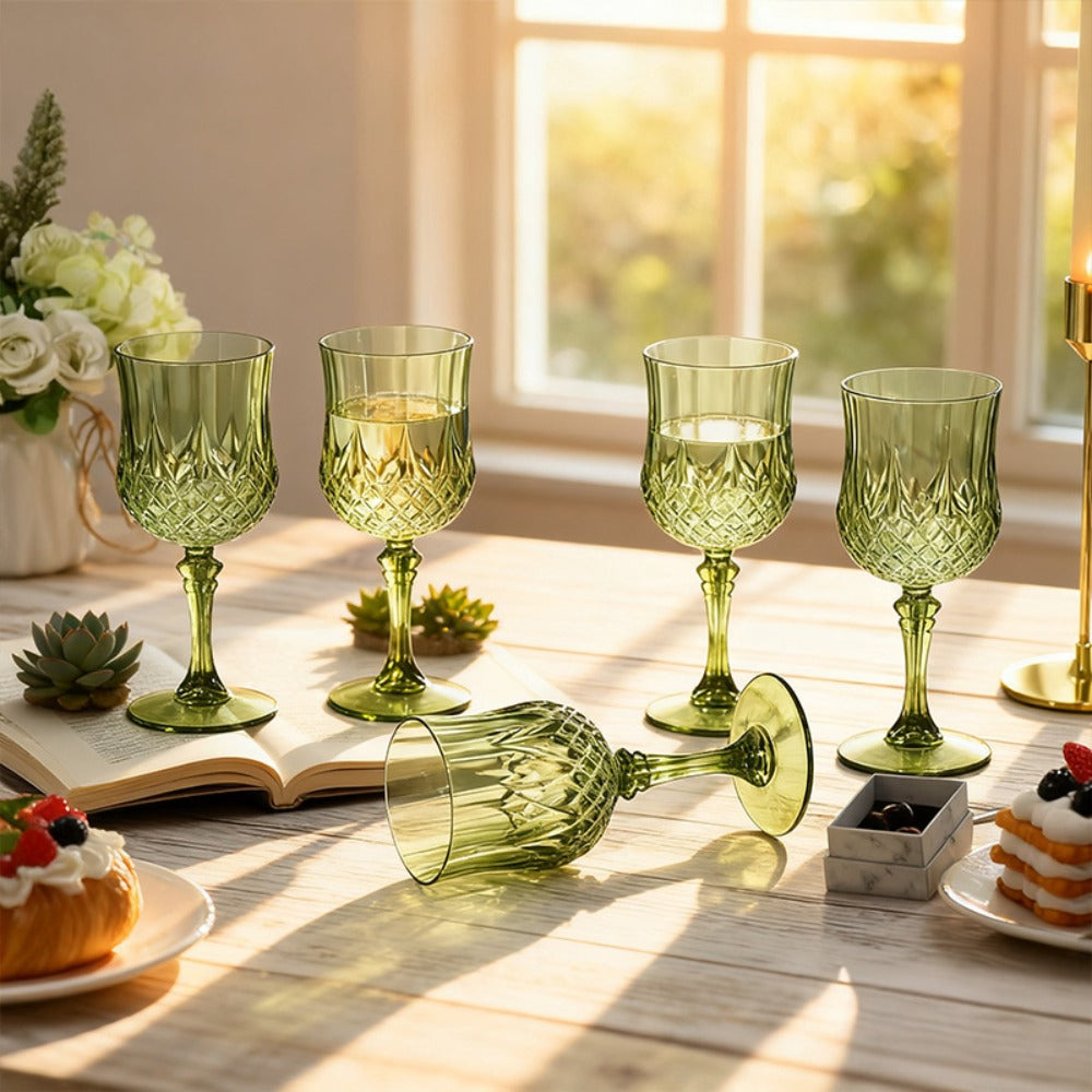 Plastic Crystal Champagne Goblets 48pcs Shatterproof Stackable 7oz Reusable Wine Glasses for Wedding Party Christmas Halloween Elegant
