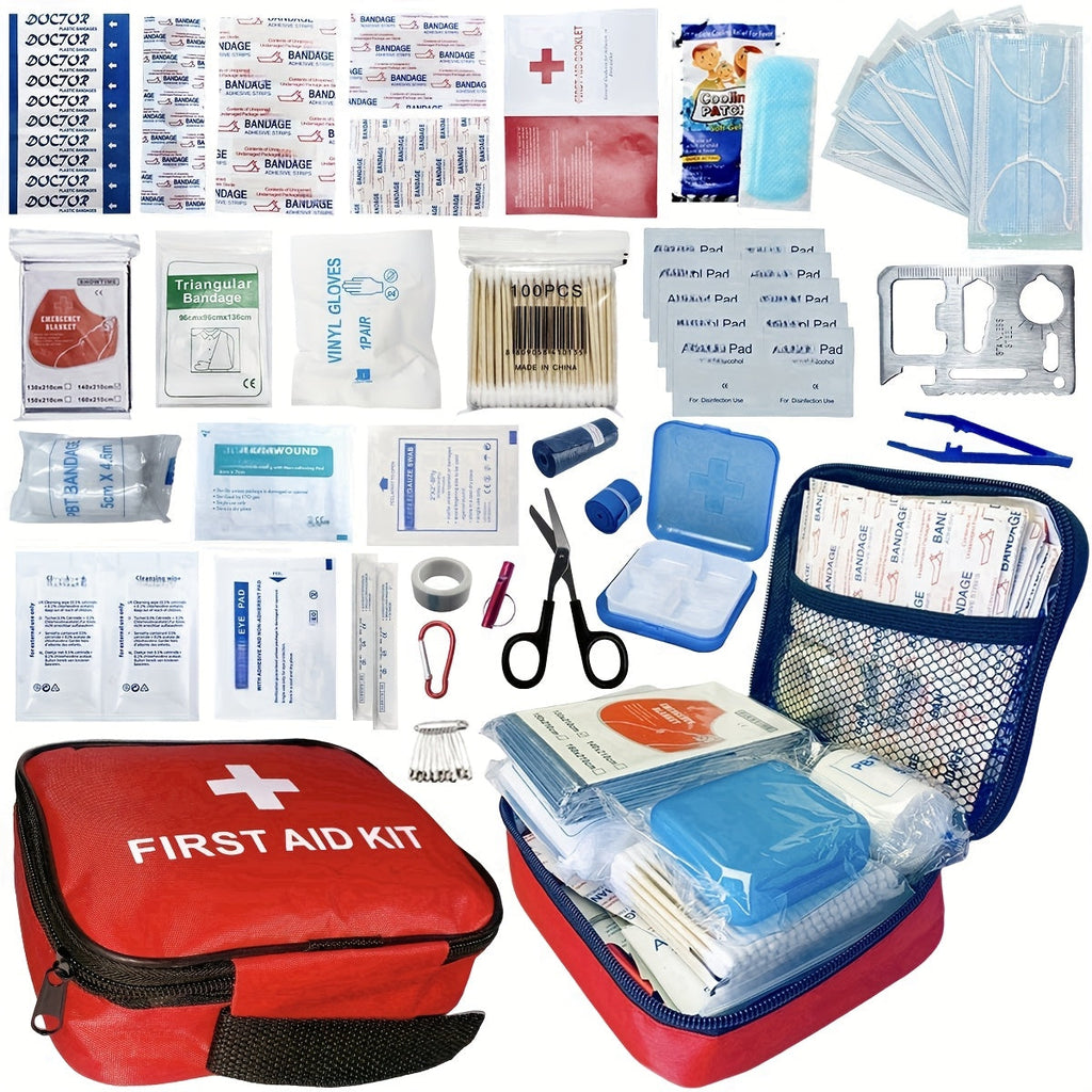 344-Piece First Aid Supply Kit in Compact Red Zipper Case with Listed 30-Category Assortment