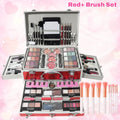 106-Piece Makeup Case Set with Red or Silver Carry Case, Fold-Out Color Palettes, Lip Products and Ten Makeup Brushes