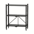 Three-to-Five-Tier Folding Storage Rack with Metal Shelves, Caster Wheels and Black or White Finish